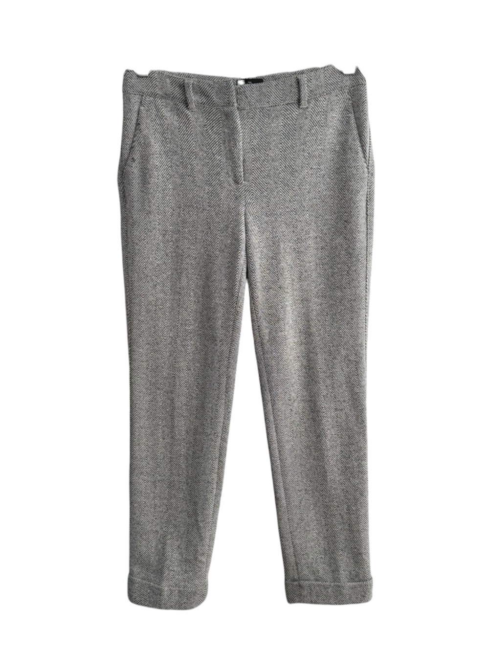 WHBM Girlfriend Herringbone Dress Pant Cuffed Textured Black White Size 2